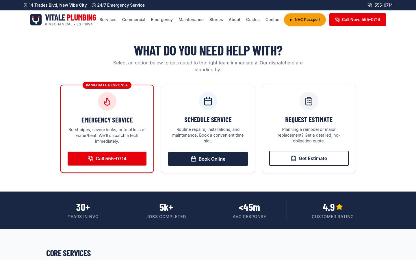 Vitale Plumbing & Mechanical website screenshot